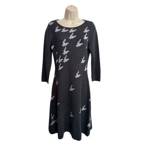 Nine West Digital Bird Print Gray Sweater Dress Size S - Picture 3 of 9